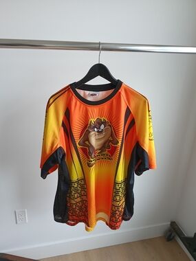 VTG 2003 Looney Tunes Taz Mesh Graphic Jersey Tee Orange Y2K XL